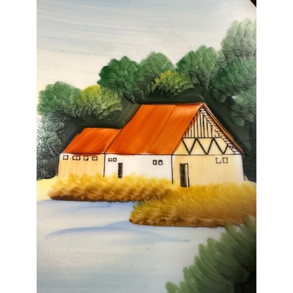 Vintage Hand Painted Cottage Scene Plate 8" Japan Landscape Wall Art - Picture 3 of 5